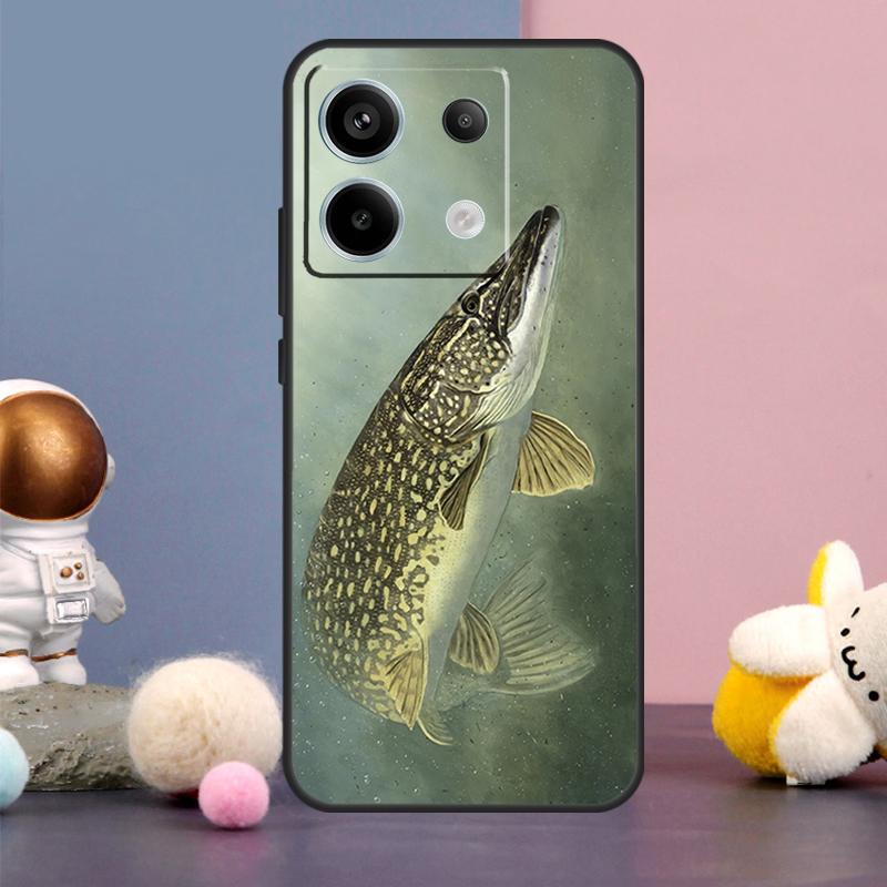 Pike Fish Fishing Lure Case For Xiaomi Redmi Note 14 9 10 11 12 13 15 Pro Plus Redmi 15 15C 14C 10C 12C 13C Cover