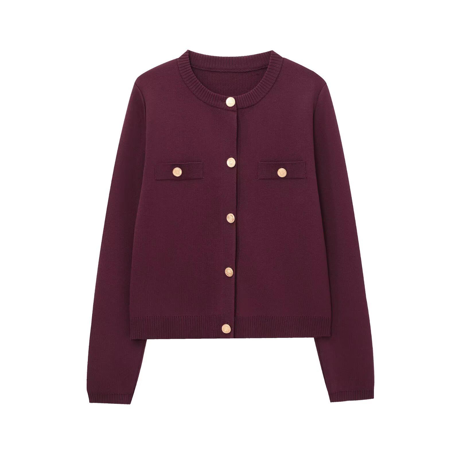 

Женский вязаный кардиган в европейском и американском стиле – круглый вырез, однобортный, универсальный, модный (1822106)