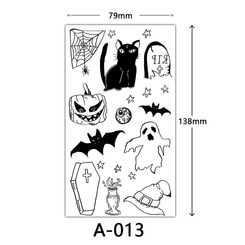 Halloween Tattoo Sticker, Skull Reaper Sickle, Black Bat Tombstone Pumpkin Tattoo