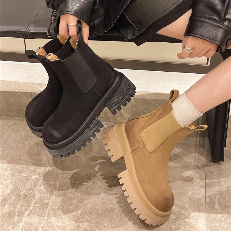 Fashion Women's Shoes Autumn Winter 2024 New Fashion Slip-on Solid Color Outdoors Wear Resistant Female Shoes Round Head Ladies Boots