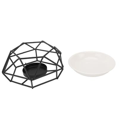 White Plate and Black Holder Iron Art Aromatherapy Burner Set Metal Essential Oil Burner Candle
