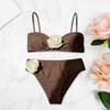 2Pcs/Set Women Bikini Set 3D Flower Decor Adjustable Straps Tube Top Bikini Bra High Waist Swimming Trunks Set Beach Swimwear