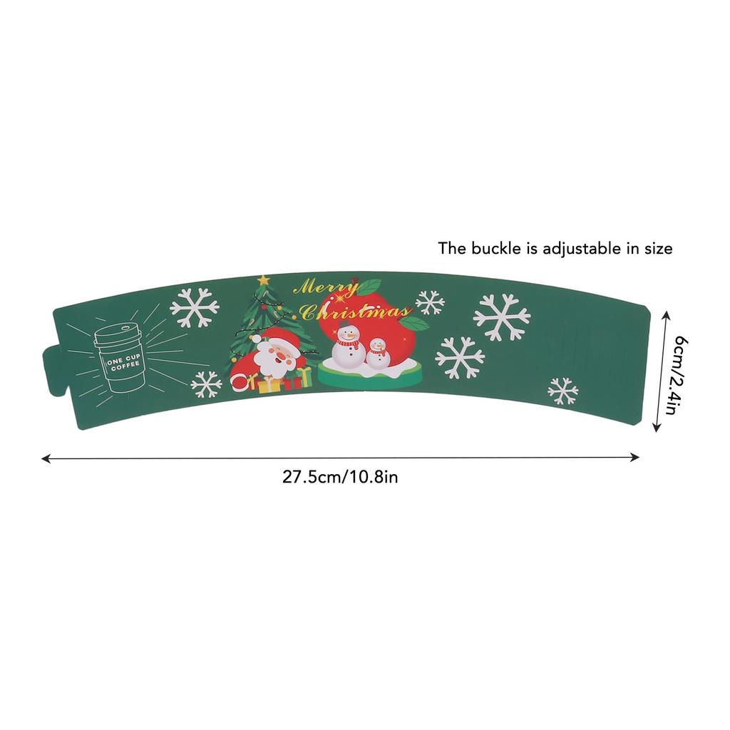 50pcs Cup Sleeve Disposable Efficient Heat Insulation Paper Hot Drink Holder Festival Pattern Adjustable for Christmas