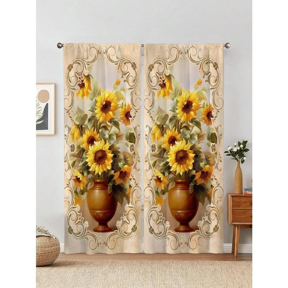 

2 шт. Осенний пейзаж ваза капли воды цветок принтованные оконные занавески, см. Спальня Офис Кухня Гостиная Кабинет Домашний декор W50xH130(CM)x2pcs&Rod Pocket