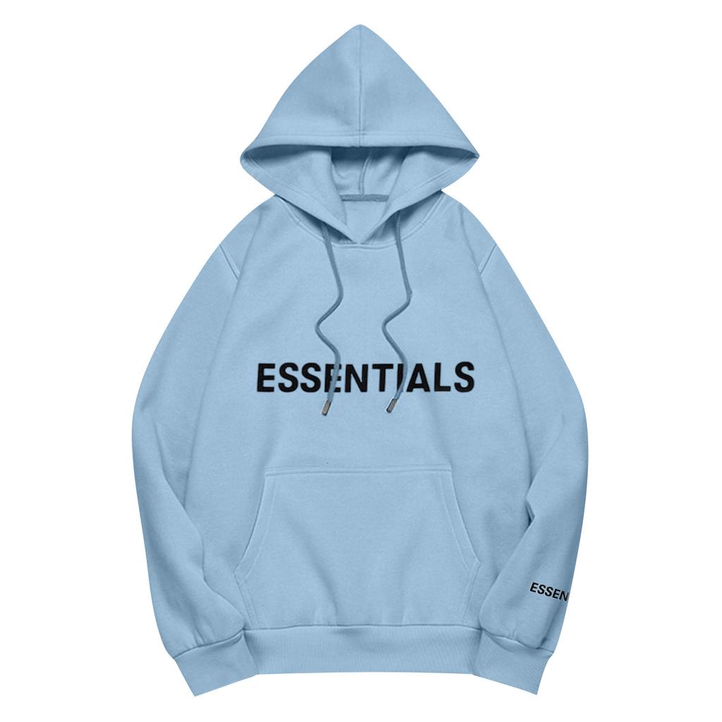 Unisex Loose Casual Letter Print Solid Round Neck Long Sleeve Hooded Sweatshirt