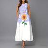 Plus Size Sleeveless Round Neck Dress Retro Tiny Floral Print Flowy Midi Dress