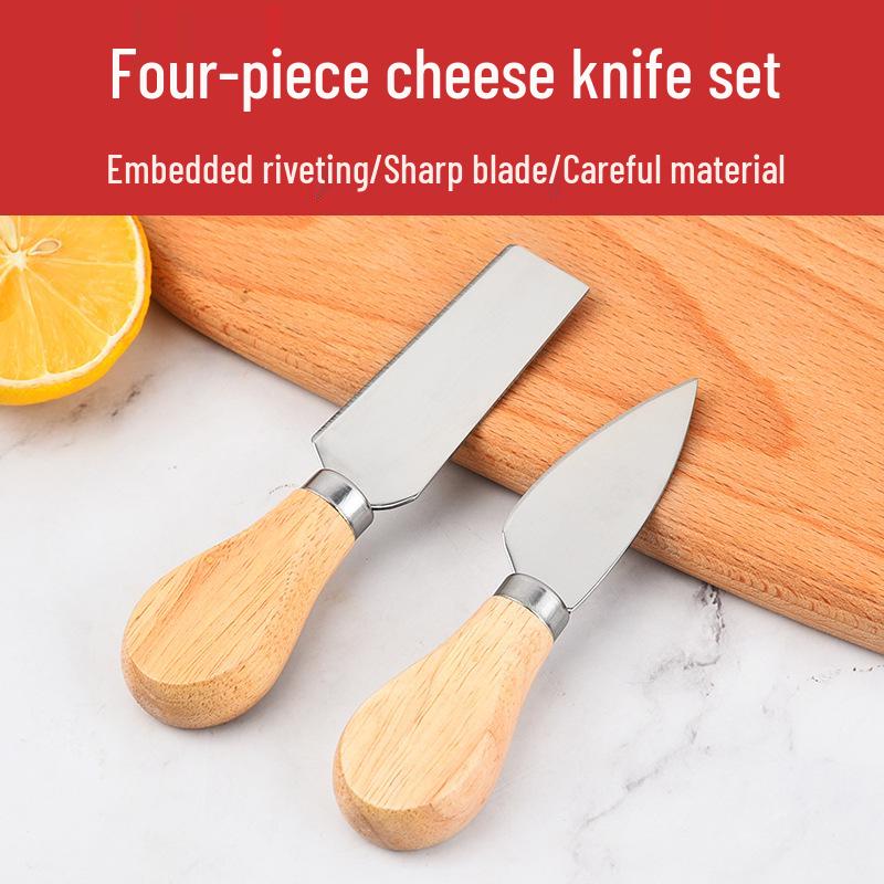 4-Piece Cheese Knife Set with Wooden Handles - Stainless Steel Cheese & Butter Knife Fork Set for Baking