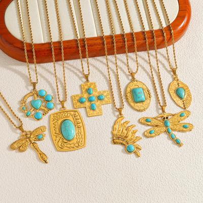 18 Karat Gold Vintage-Stil Türkis Halskette mit Pulloverkette – Hochwertiges Luxusgefühl