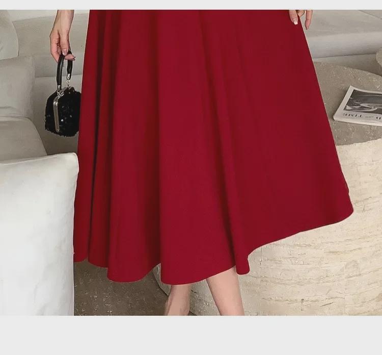 2025 Elegant Red Swing Skirt Dress: New French-Style Suspender for Women