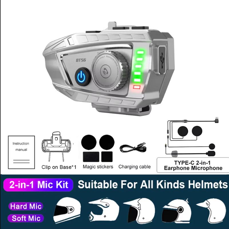 Motorcycle Helmet Headset BT 5.4 Stereo Bluetooth Earphone Wireless Handsfree Waterproof with Ambient light For Motorbike Rider