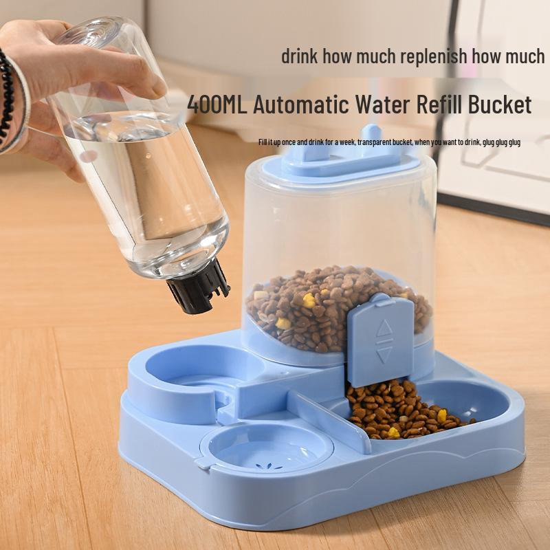 Automatischer Haustier-Wasser- und Futterspender - Kippsicher, Großes Fassungsvermögen, Waschbar, Abnehmbare Doppelschüssel für Katzen und Hunde