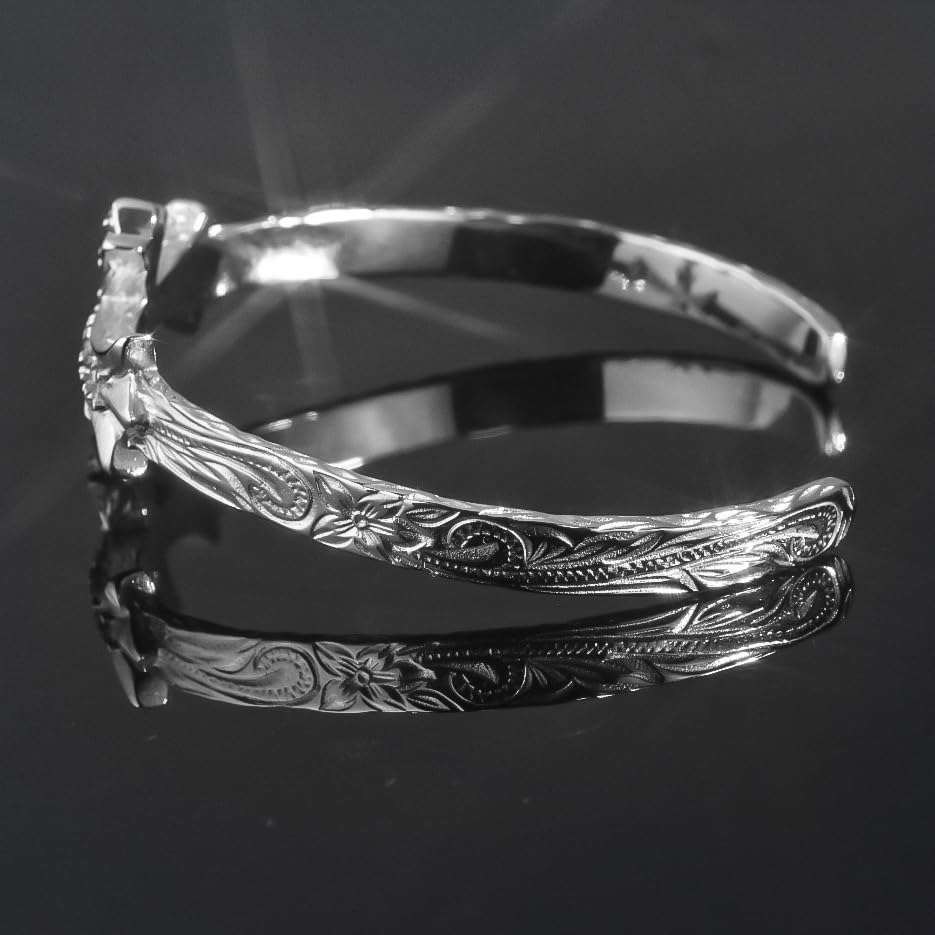 316L Hawaiian Bangle Cross Zirconia Bracelet Bangle Surgical Stainless Steel Silver [Lucliss]