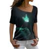 Sexy Scollo Obliquo Gatto Carino Stampa 3D Versatile T-shirt da Donna Vintage Harajuku Manica Corta Estiva Casual Abbigliamento Femminile