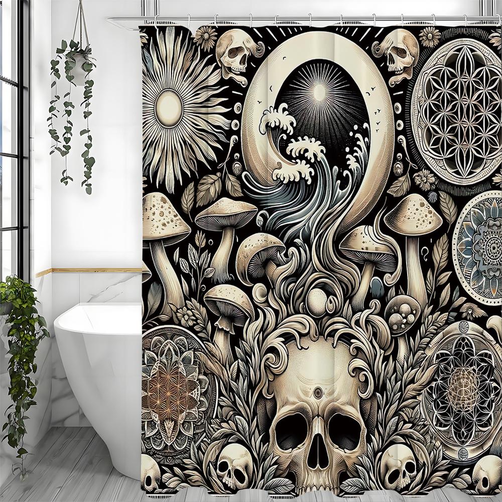 

Готическая иллюстрация с черепом гриба и мандалой, таинственная занавеска для душа, декоративная занавеска для ванной, водонепроницаемая Ш 90*180cm