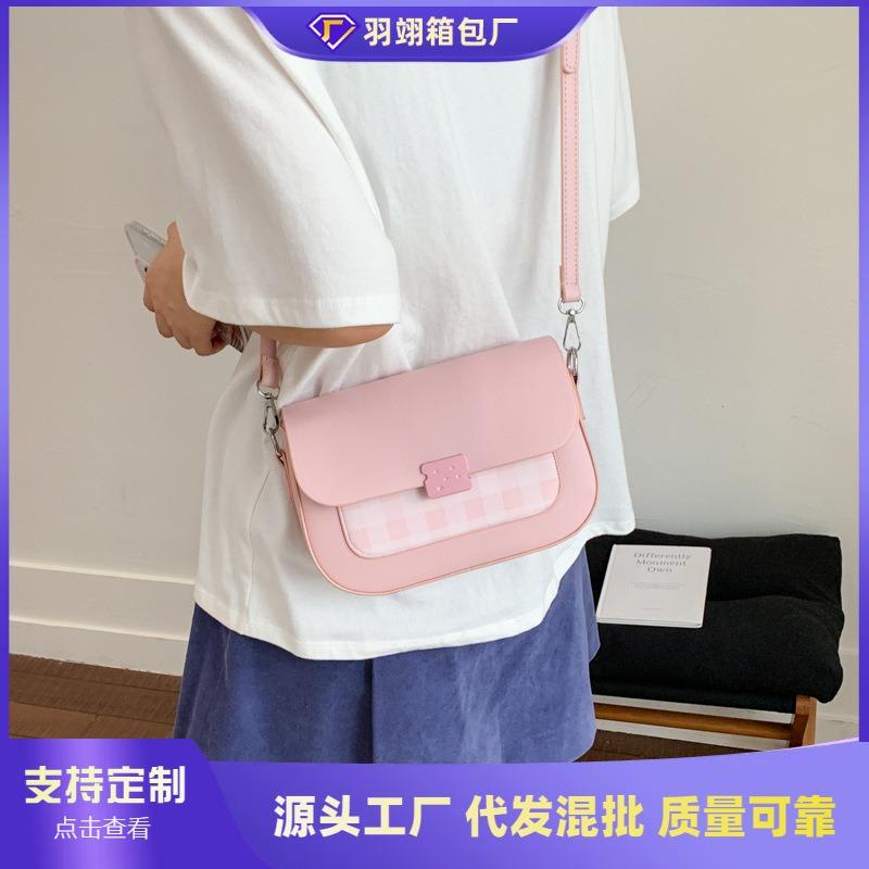 Fresh and high-value plaid small square bag women's new cute versatile shoulder bag niche messenger bag bag