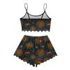 Women's Halloween Set With Retro Floral Print Suspender Sleeveless Vest Shorts Pajama Set