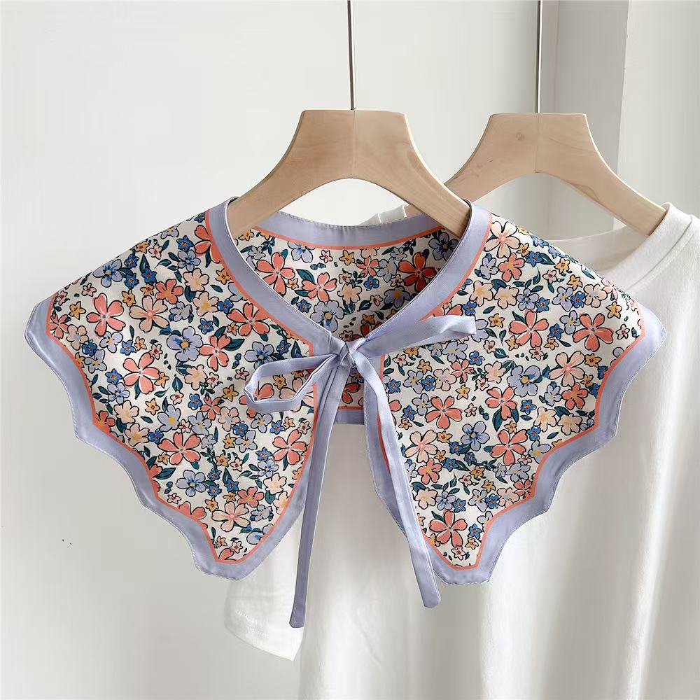 Versatile Printed Fake Collar Convenient Detachable Collar Shawl with Shoulder Straps Vintage Lace Ladies False Blouse Collar