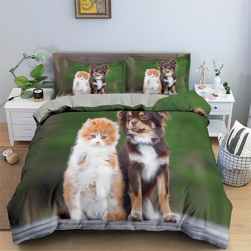 Cat Soft Duvet Cover Set Pet Cats Patern Twin Beding Set Lovely Kiten For Young Boys Mysterious Black Cat King-Sized Dimensionsd Dimensions Comfortabl