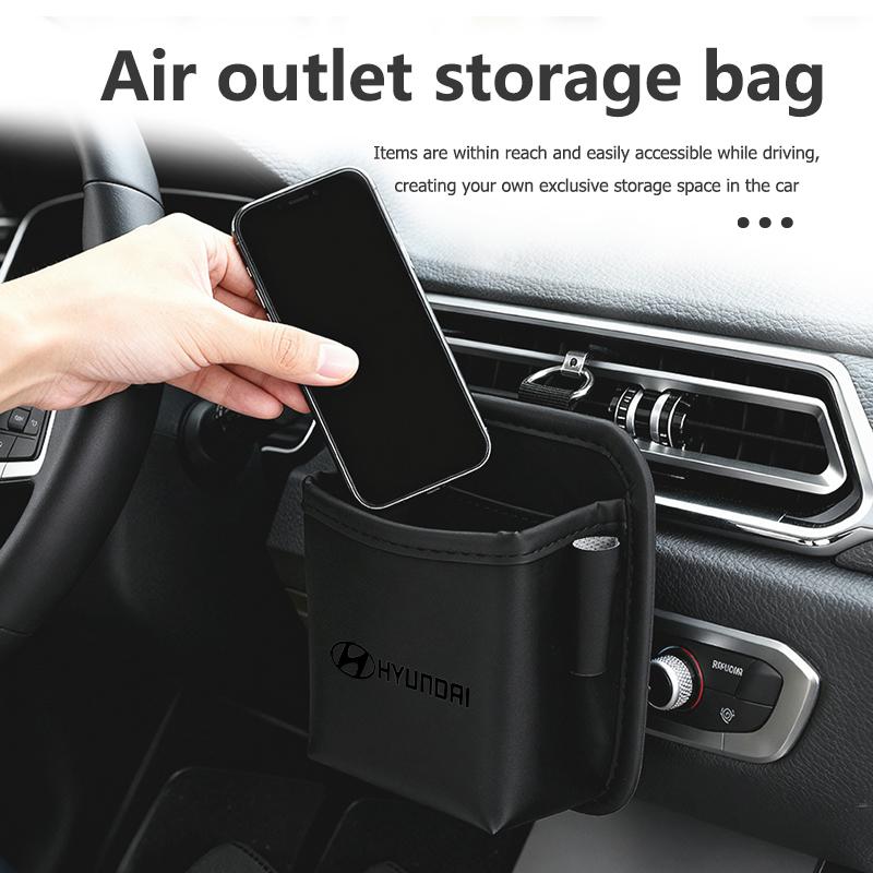Car Air Vent Outlet Storage Bag Phone Holder Pocket Organizer For Hyundai Genesis N-LINE I10 I20 I30 I40 IX20 IX35 Kona Tiburon AS1
