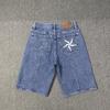 Pantaloncini in denim Corteiz Alcatraz da uomo con stella ricamata, lavaggio vintage, taglio dritto, casual, vita media