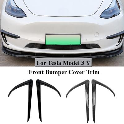 Für Tesla Model 3 Y 2017-2024 Zubehör Glänzend Schwarz Carbon Look Auto Front Stoßstange Nebel Licht Rahmen Spoiler Dekoration Körper Kit