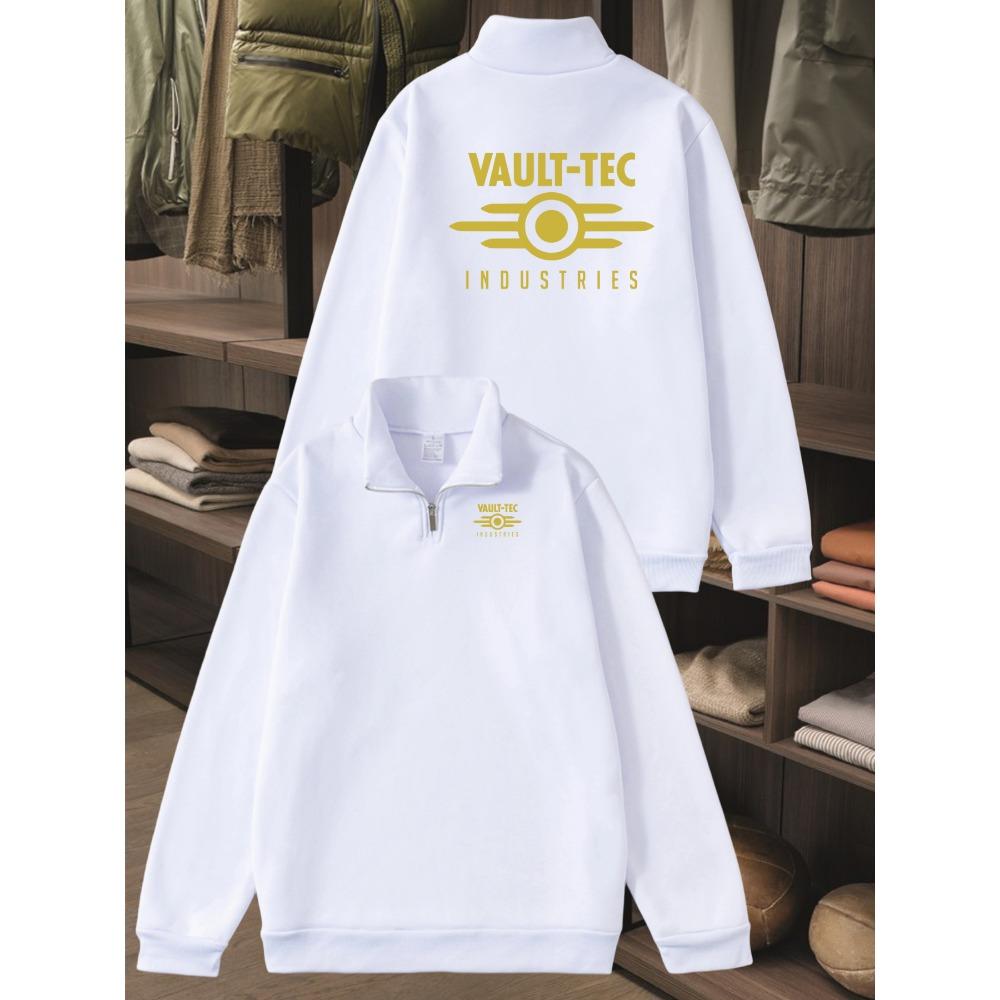 Men's Half Zip Hooded Sweatshirt Loose Casual Pullover with Gold Logo Lettering Daily Jacket Hooded Sweatshirt Front Half Zip
