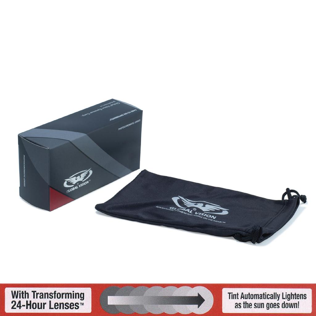 GLOBAL VISION Chicago 24 Dimmable Sunglasses Matte Black Frame Shatterproof UV400 Global Vision Eyewear Motorcycle Goggles (Clear-Smoke)