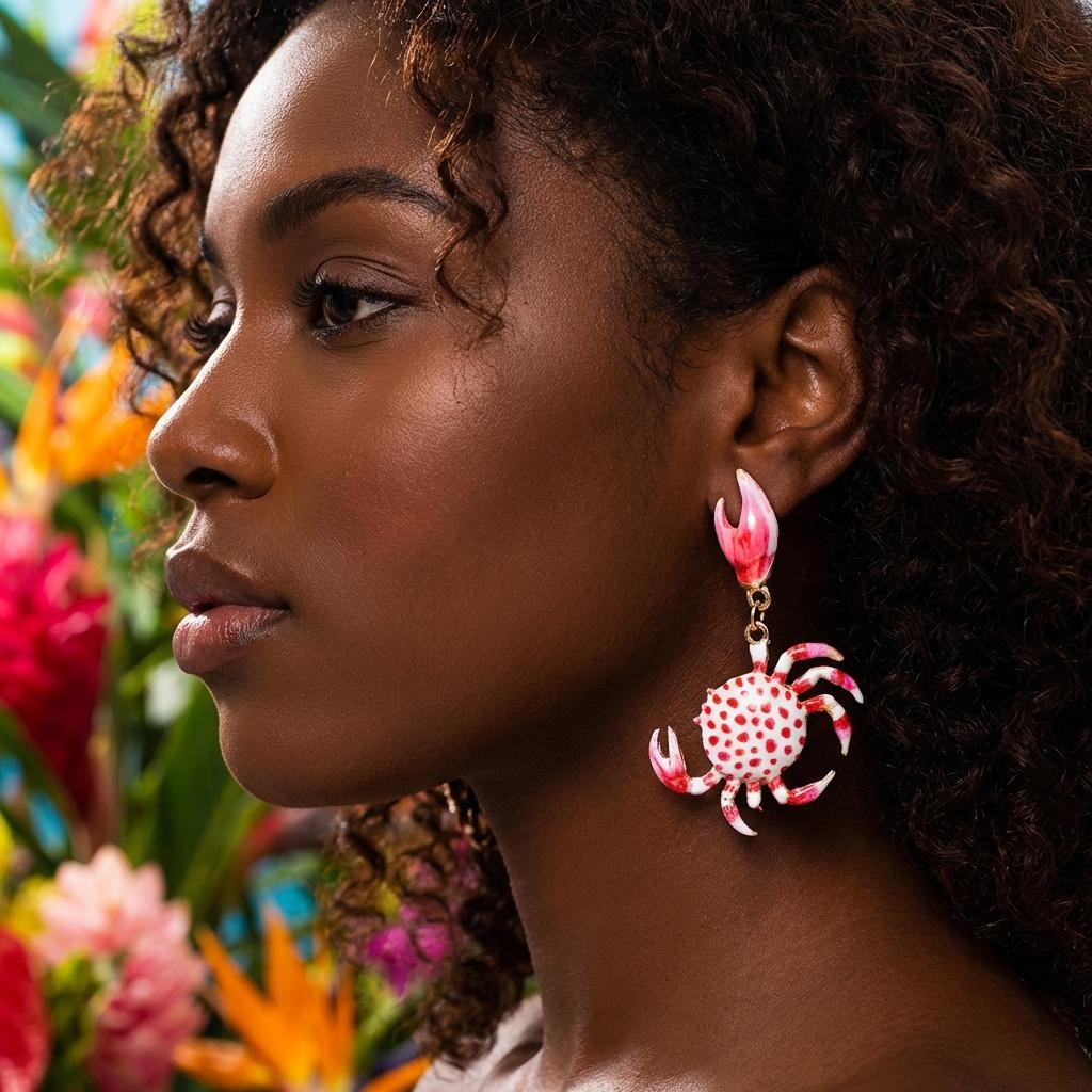 Vacation Style Creative Colorful Crab Drop Earrings For Women Cute Animal Crab Enamel Textured Earring Beach Party Jewelry Gift