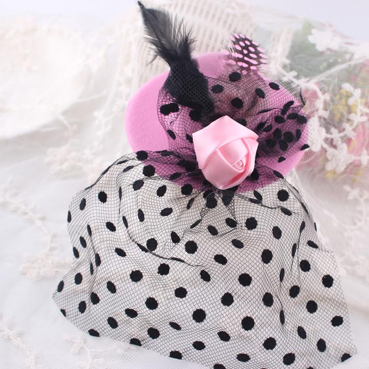 10 см Шляпка-таблетка Зажим для волос Цветок Перо Мини-цилиндр Украшение Коктейльная вечеринка Дети розовый