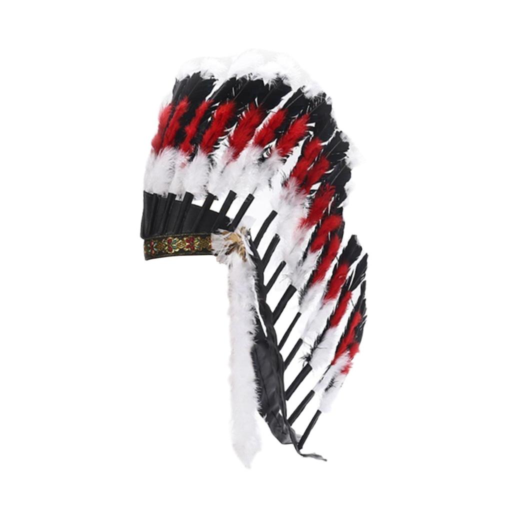 Artificial Feather Headdress Indian Headwear for Party Masquerade Show White Red