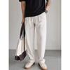 Ice silk linen trousers non-wrinkled elastic waist mopping wide-leg trousers men's polyester imitation linen process
