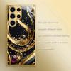 Gold-plated tempered glass phone case compatible Galaxy S26 S25 S24 S23 S22 Ultra Plus. Features a streamlined gold design.