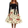 Women's Casual Vintage Dress with Square Neck and Christmas Print for Holiday Party