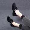 Single Shoes Women's Spring New Flat Bottom Black Square Head First Layer Cowhide Patent Leather Square Buckle Low Top Women's Shoes