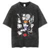Sommer Kurzarm Baumwolle Herren Damen Streetwear Vintage Schwarz Gewaschenes T-Shirt Harajuku Anime Naruto Print T-Shirt Lockere Oberteile T-Shirts