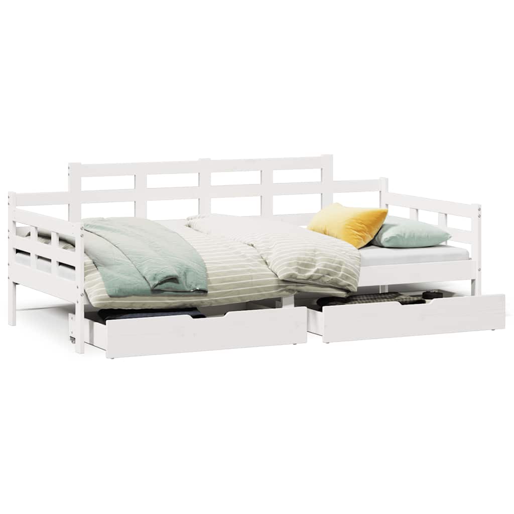 Vidaxl Daybed with Drawers, White, 80X200 Cm, Pine Wood