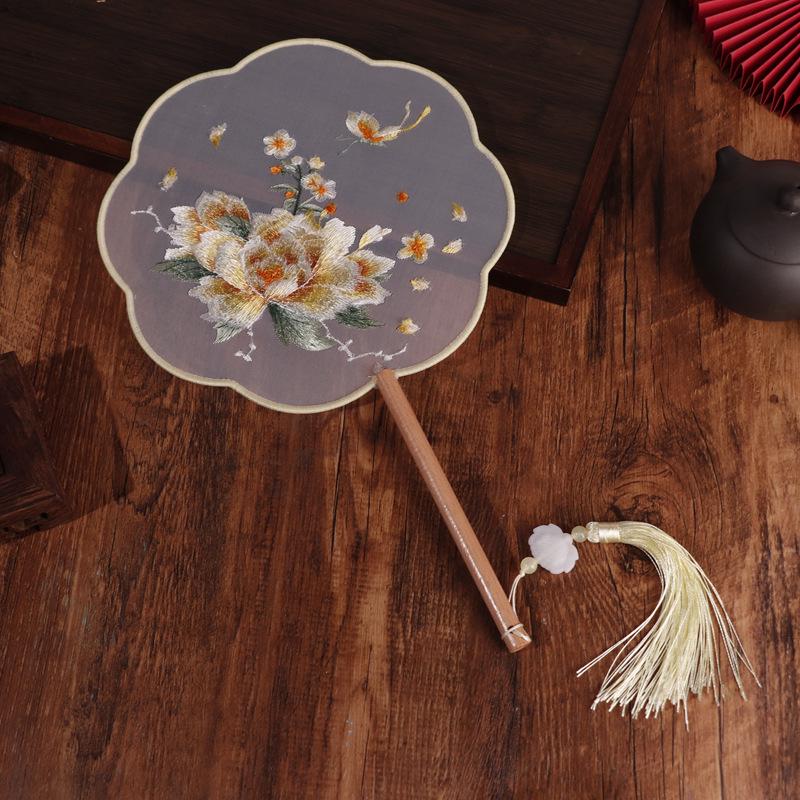 Chinese Double-Sided Embroidered Round Fan for Hanfu or Qipao Dance Performances