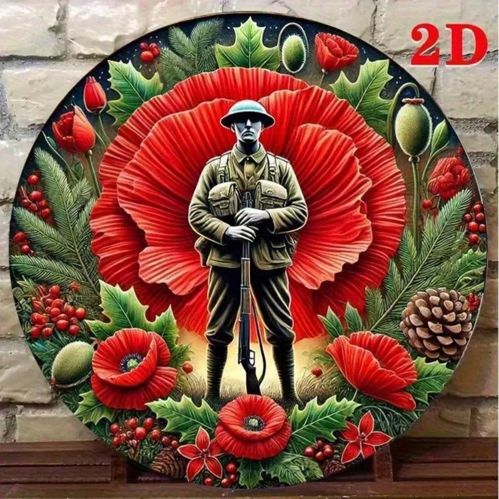

1PC 2D Flat Round Metal Wall Art Red Flower Decor Nostalgic Vintage Home Sign 20x20 різнокольоровий