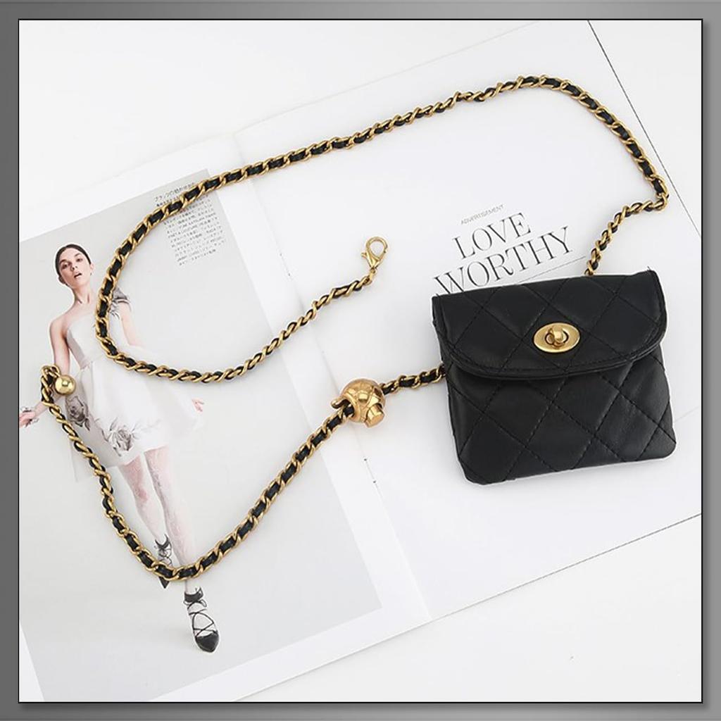 Buzz Selection Chain Belt with Mini Simple Fashion Accessory for LBT412 Pouch, Women, (Black)