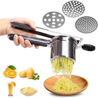 Stainless Steel Tools Are Used for Mashing Potatoes, Including Three Slices for Crushing Fruit and Making Spaghetti Slices.