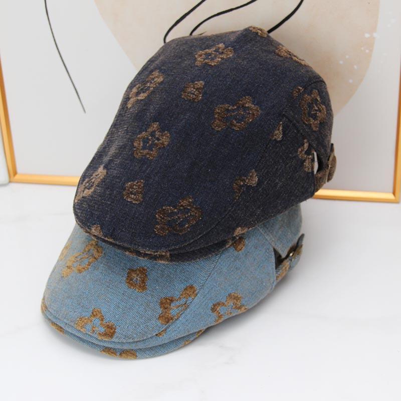 Retro flower forward hat women's autumn and winter versatile face newsboy hat millennial spice girl style short brim duckbill painter hat