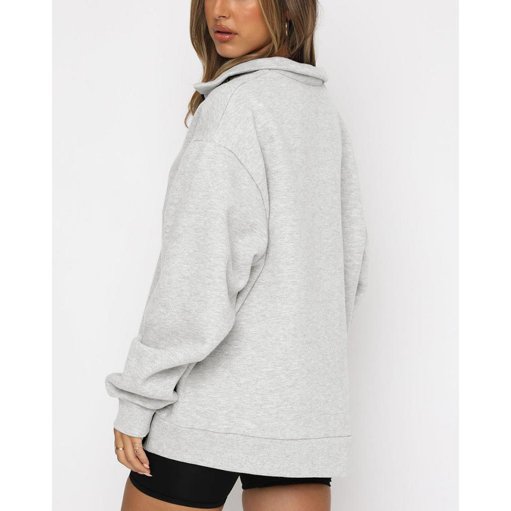 Damska bluza z długim rękawem zapinana na pół zamek, mankiety ze ściągaczem, luźny dół, jednolity kolor, z podszewką z polaru