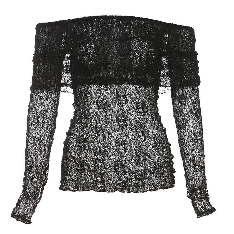 # Sisjuly# Hong Kong Style Sexy Wind Night Charming Thin Flash Layered Lace Design Perspective Long sleeves Shirt Women