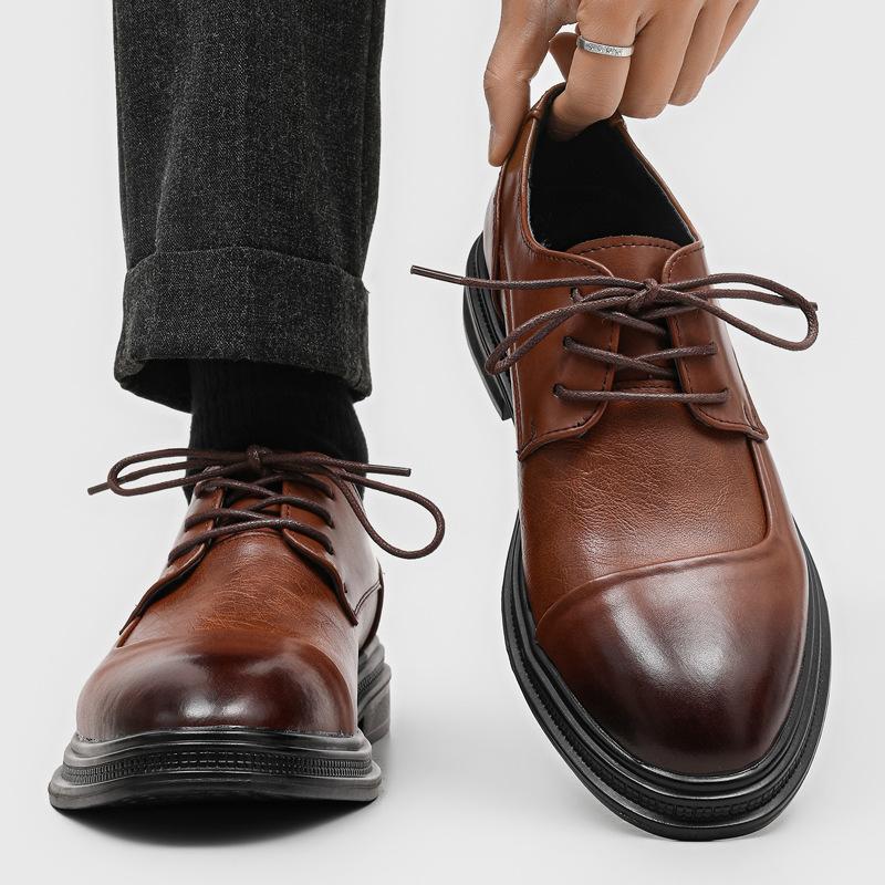 Classic Men's Business Casual Office Shoes Fashionable All-Season Round-Toe Derby Shoes Breathable Ultra-Leather Uppers