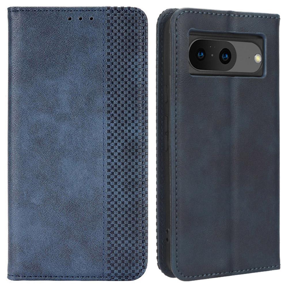 For Google Pixel 8 Magnetic Closure Phone Case PU Leather Cover Stand Wallet Retro Phone Protector
