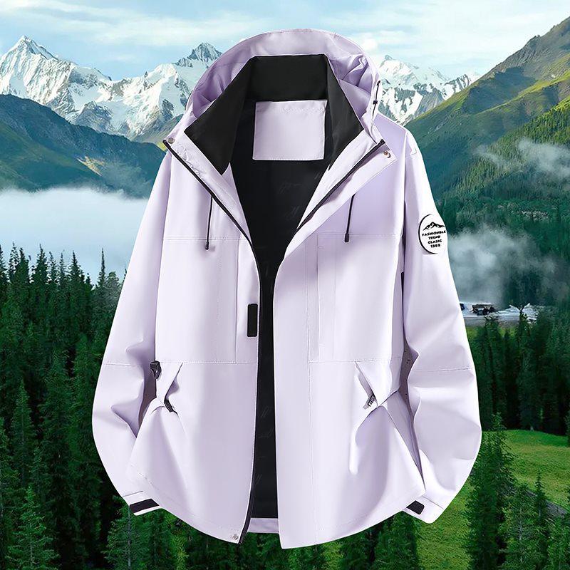 Spring Outdoor Sports Single-Breasted Casual Jacket - Versatile, Three-Proof, Solid Color Design for Couples