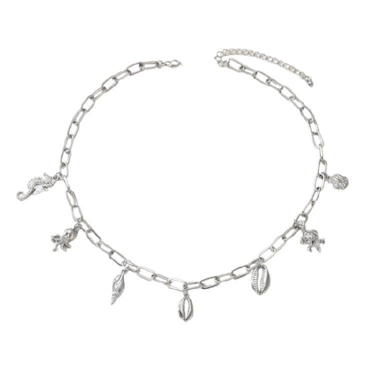 Pearls Shell Beach Necklace With Zinc Alloy Chain 7.09+1.18 Inch Bohemian Style Jewelry Gift Collarbone Necklace
