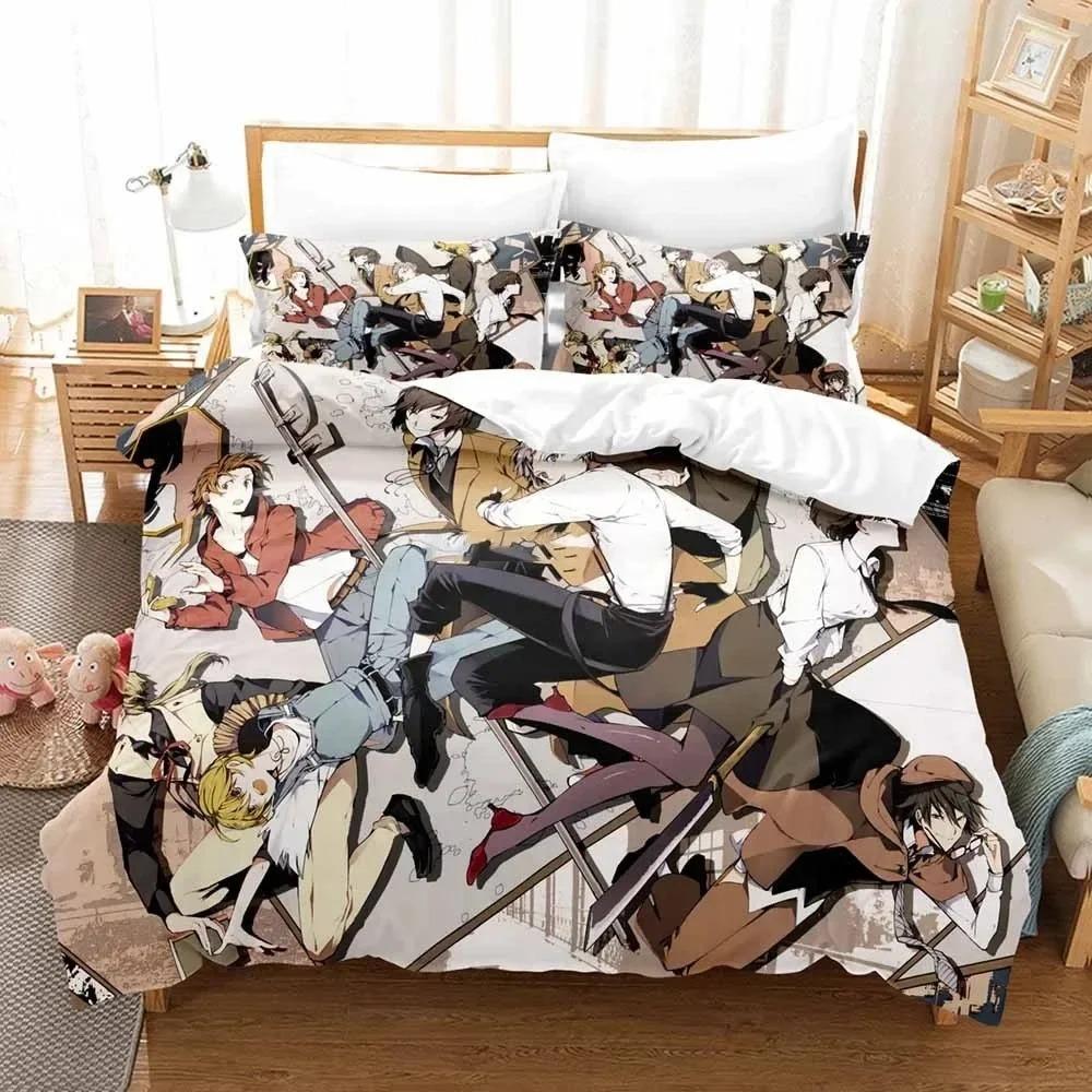 Set de lenjerie de pat Anime Bungo Stray Dogs Băieți Fete Twin Queen Size Husă de pilota Față de Pernă Pat Copii Adulti Moda Textile de casaextile