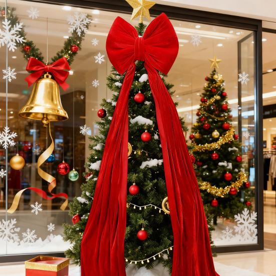 Christmas Tree Topper Decorative Bow Tie for Christmas Holiday Decoration Ribbon Hanging Bows Indoor Outdoor Festive Atmosphere Gift