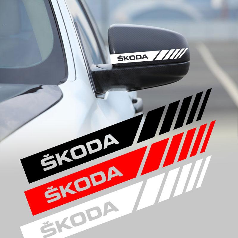 2 dona Avtomobil chiziqli stikerlari Orqa koʻrinish oynasi uchun aks ettiruvchi dekalalar bezagi Skoda Octavia Superb Rapid Kodiaq Karoq Fabia Kamiq Roomster Citigo uchun